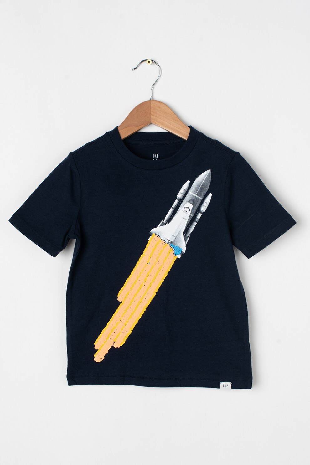 GAP, Tricou cu decolteu la baza gatului si paiete reversibile, Bleumarin/Oranj