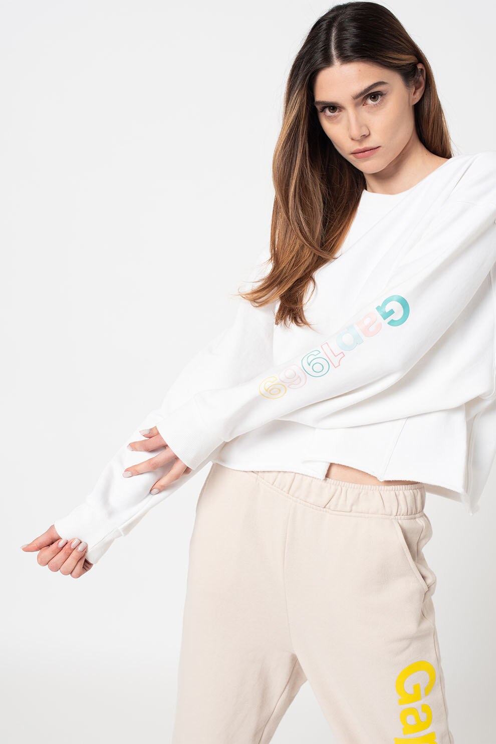 GAP, Bluza sport lejera cu maneci cazute, Alb