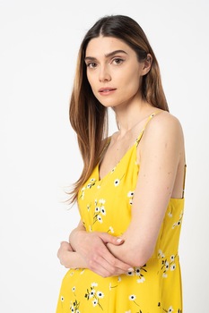 GAP, Rochie midi evazata cu decolteu in V, galben pal, S GAP, Rochie midi evazata cu decolteu in V, galben pal, S