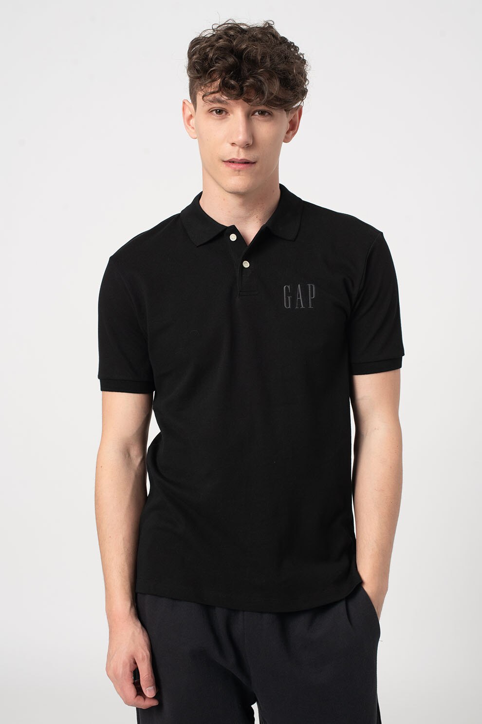 GAP, Tricou polo slim fit din material pique cu broderie logo, Negru