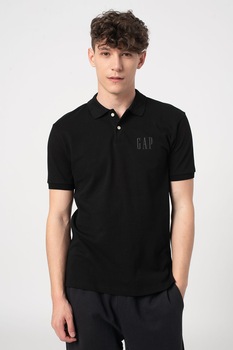 GAP, Tricou polo slim fit din material pique cu broderie logo, Negru GAP, Tricou polo slim fit din material pique cu broderie logo, Negru