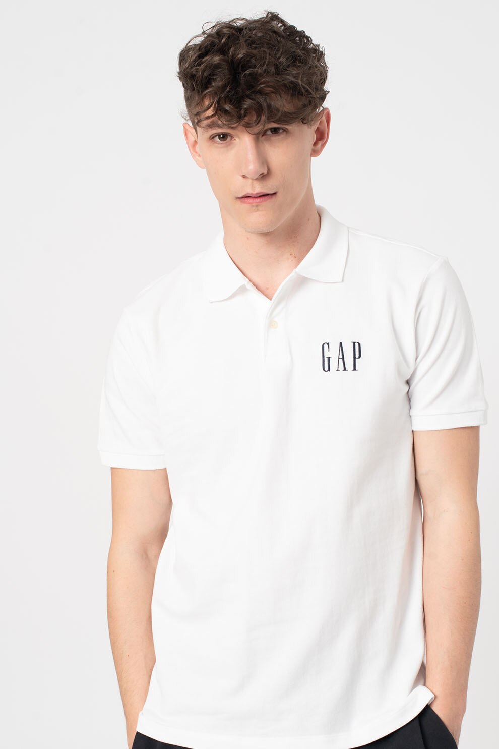 GAP, Tricou polo slim fit din material pique cu broderie logo, Alb
