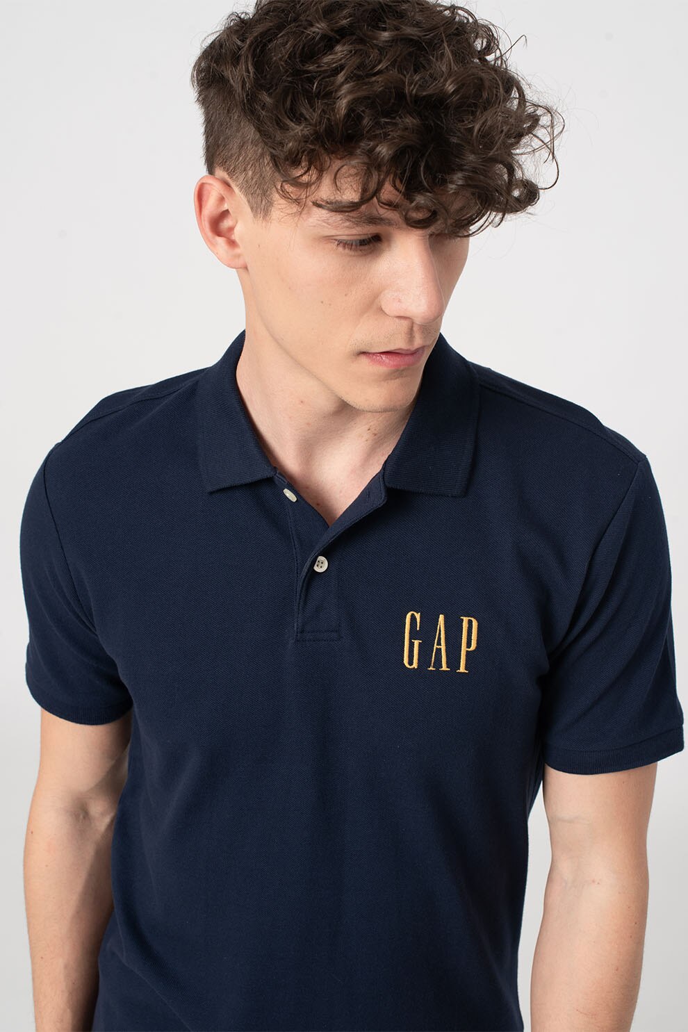GAP, Tricou polo slim fit din material pique cu broderie logo, Bleumarin