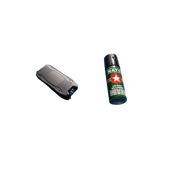 Set format din electrosoc TW 1901, Negru cu Husa si Spray autoaparare 60ml
