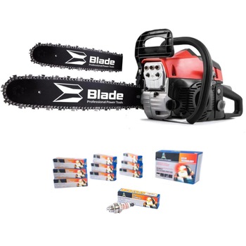 Set Bujie si Drujba pe benzina, Blade, Alpin 520 3.2CP (DA5200), 2 lame si 2 lanturi, negru/rosu Set Bujie si Drujba pe benzina, Blade, Alpin 520 3.2CP (DA5200), 2 lame si 2 lanturi, negru/rosu