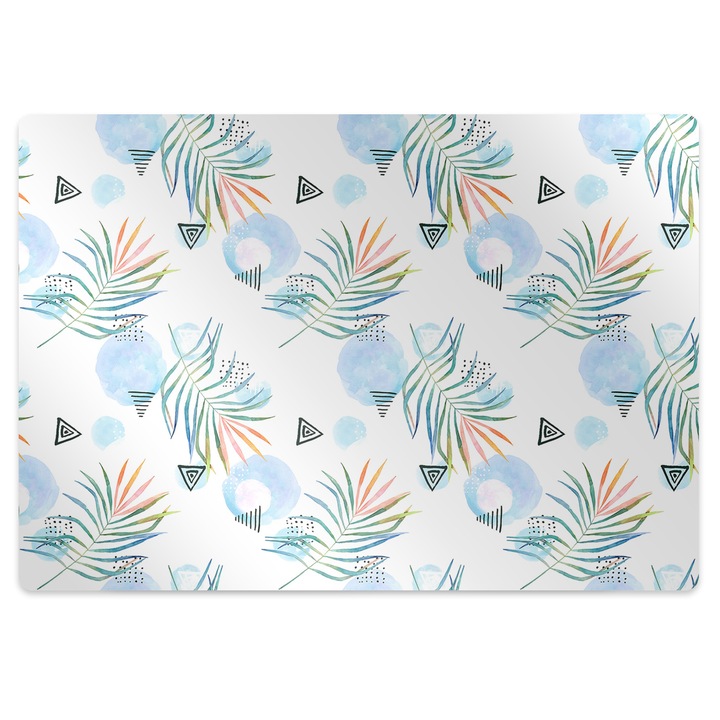 Covor pentru scaun de birou, model tropical, albastru, 100x70 cm