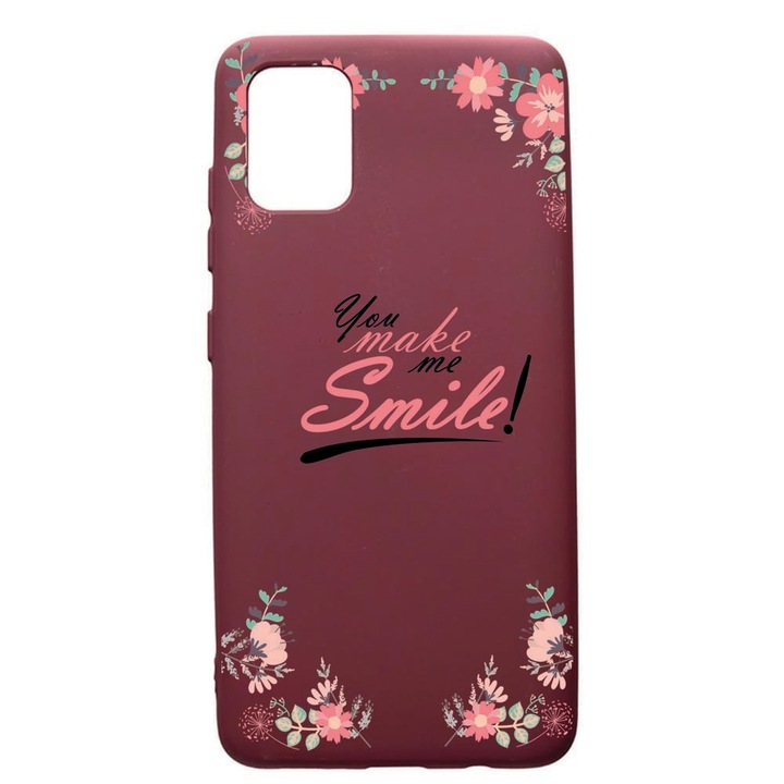 Husa Premium TPU compatibila cu Apple iPhone 12 Pro Max, Smile, cu interiorul din material textil, protectie camera, Burgundy, PBR4