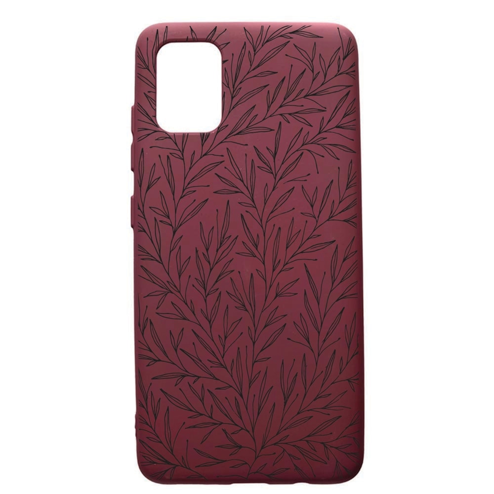 Husa Premium TPU compatibila cu Samsung Galaxy A51, Leaf, cu interiorul din material textil, protectie camera, Burgundy, PBR17