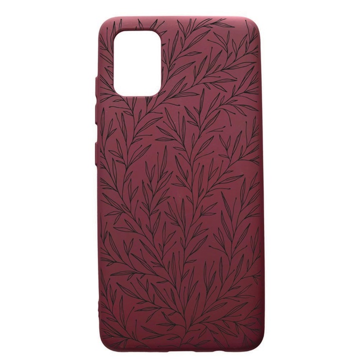 Husa Premium TPU compatibila cu Apple iPhone 12 Pro Max, Leaf, cu interiorul din material textil, protectie camera, Burgundy, PBR17