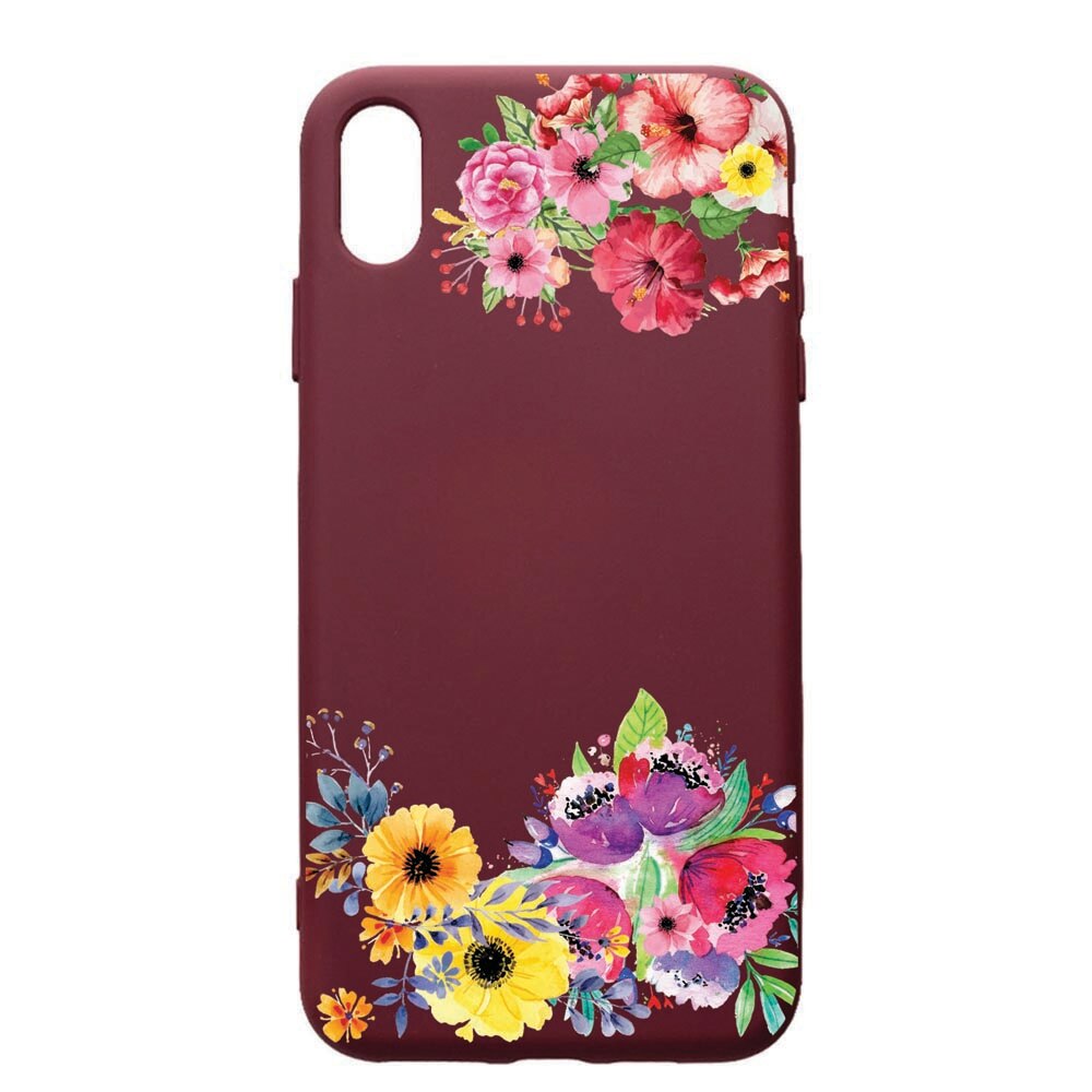 Husa Premium TPU compatibila cu Samsung Galaxy A10, Flower, cu interiorul din material textil, protectie camera, Burgundy, PBR56