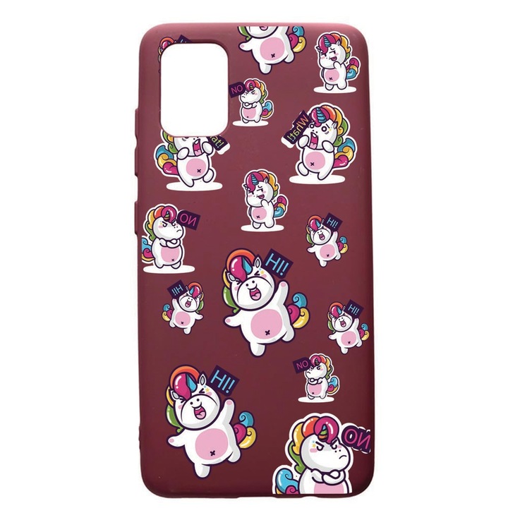 Husa Premium TPU compatibila cu Apple iPhone 12 Pro Max, Fat Unicorn, cu interiorul din material textil, protectie camera, Burgundy, PBR80