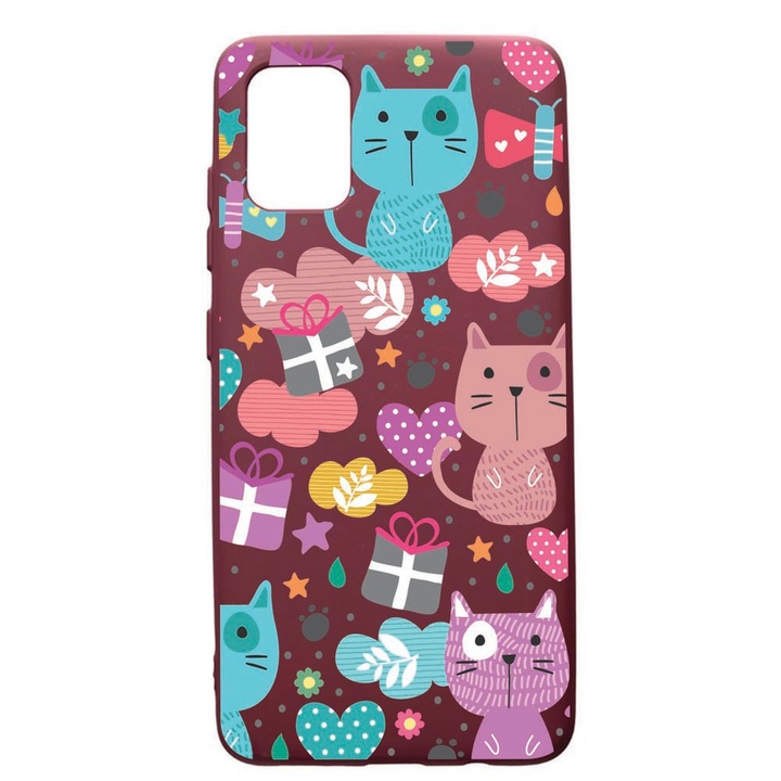 Калъф Premium TPU, съвместим с Apple iPhone 11 Pro Max, Lovely Cat, с текстилен интериор, защита на камерата, бордо, PBR41