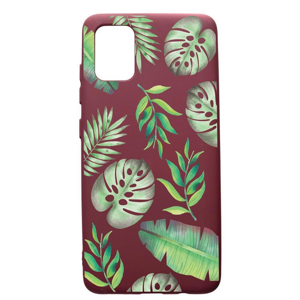 Husa Premium TPU compatibila cu Samsung Galaxy A51, Tropical, cu interiorul din material textil, protectie camera, Burgundy, PBR150