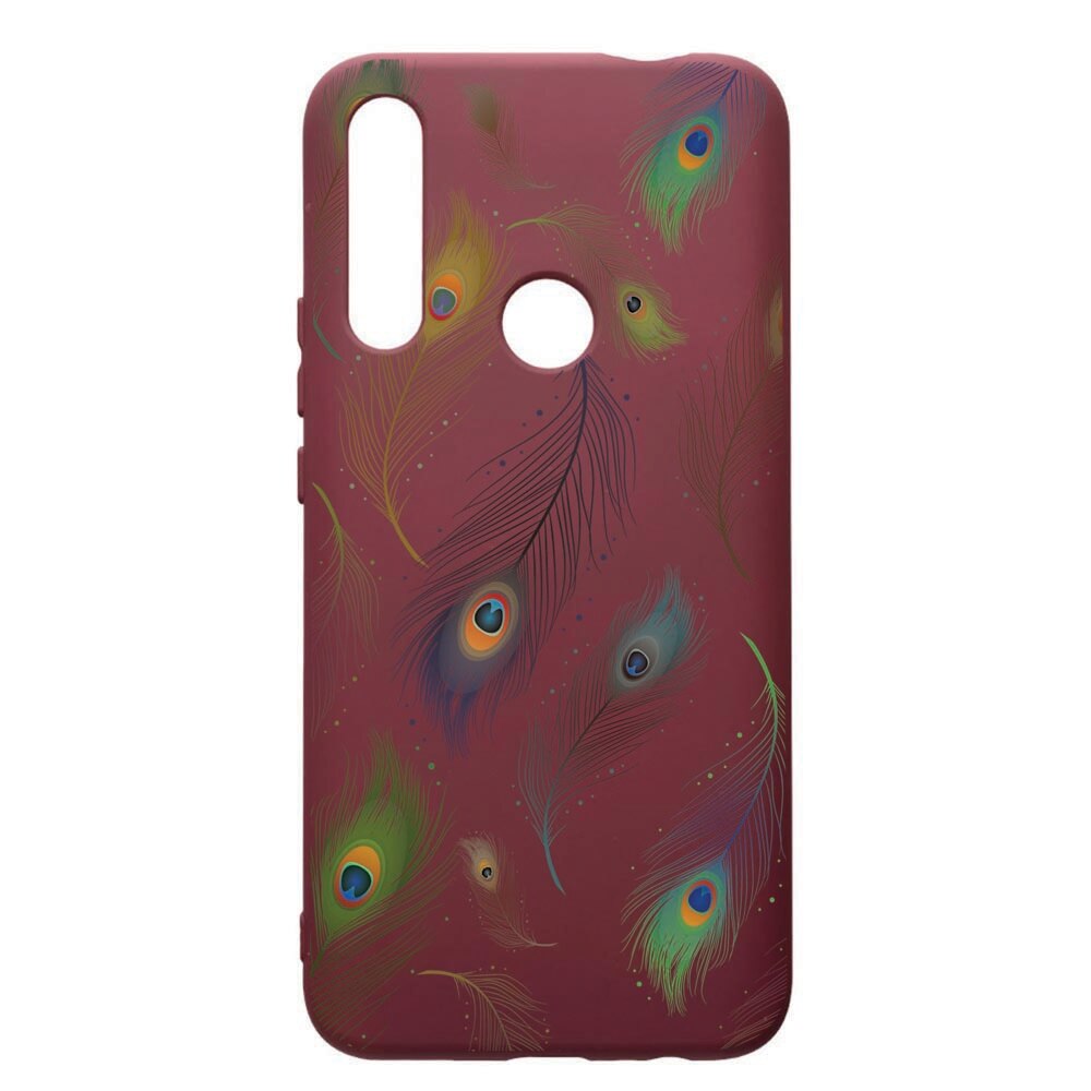 Husa Premium TPU compatibila cu Huawei P Smart Z, Peacock, cu interiorul din material textil, protectie camera, Burgundy, PBR152