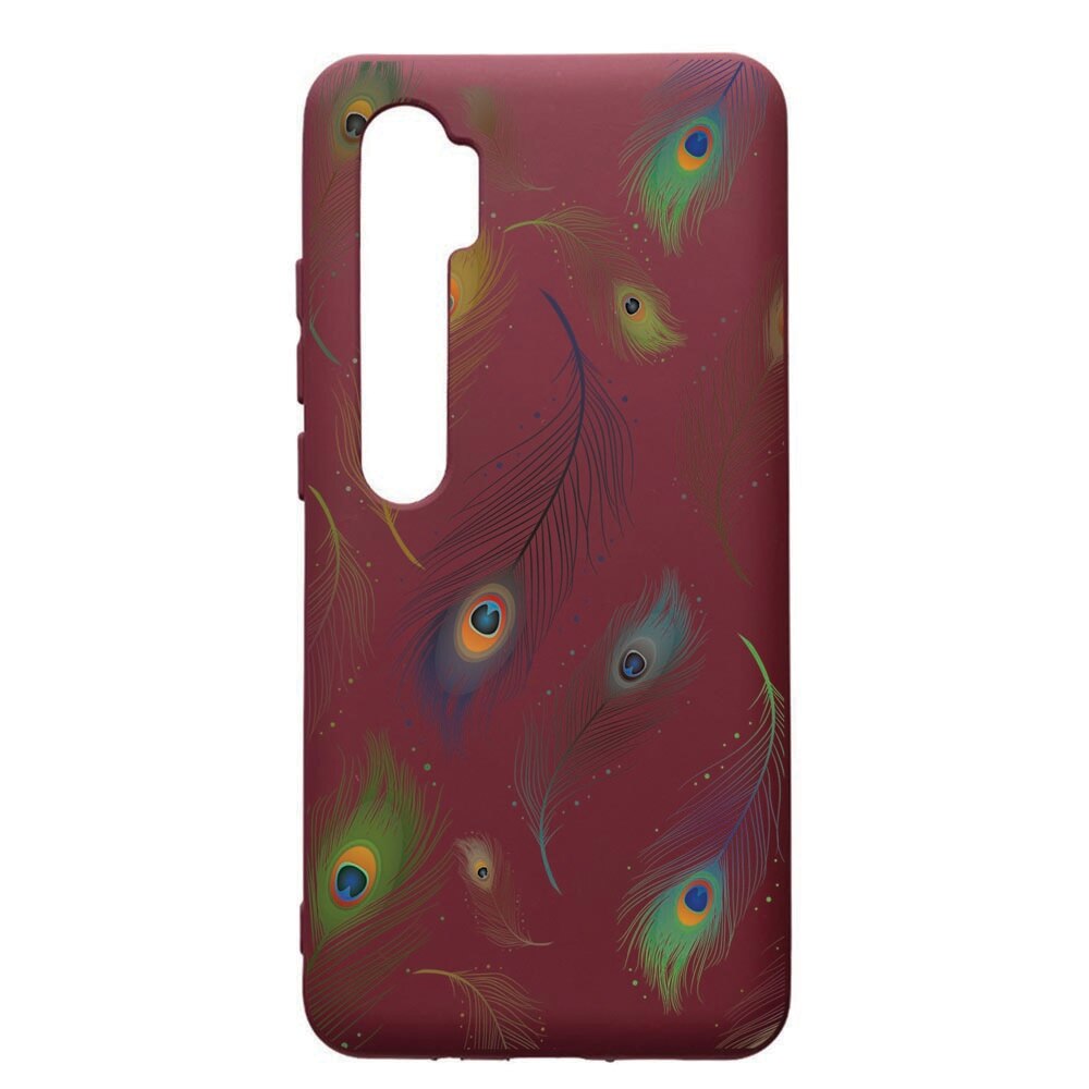 Husa Premium TPU compatibila cu Xioami Mi Note 10, Peacock, cu interiorul din material textil, protectie camera, Burgundy, PBR152