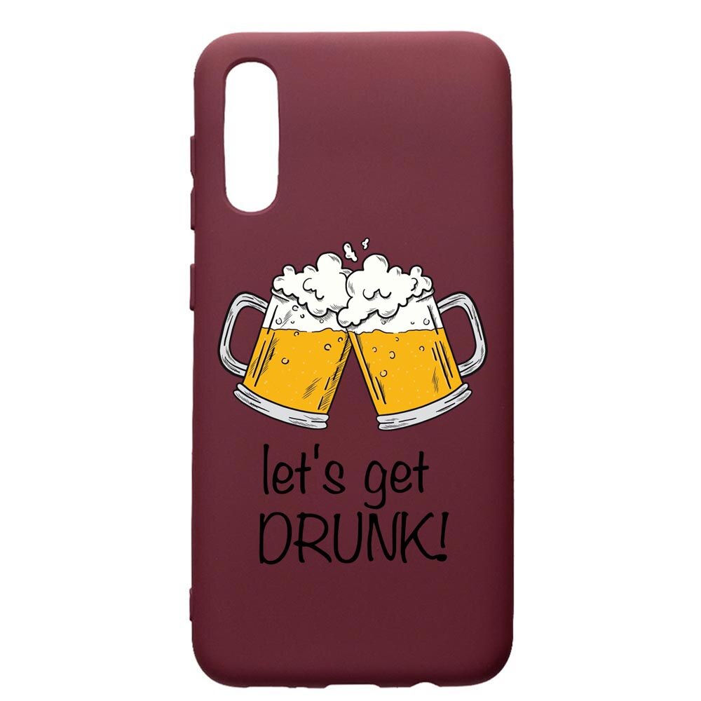 Husa Premium TPU compatibila cu Samsung Galaxy A30S, Lets Get Drunk, cu interiorul din material textil, protectie camera, Burgundy, PBR170