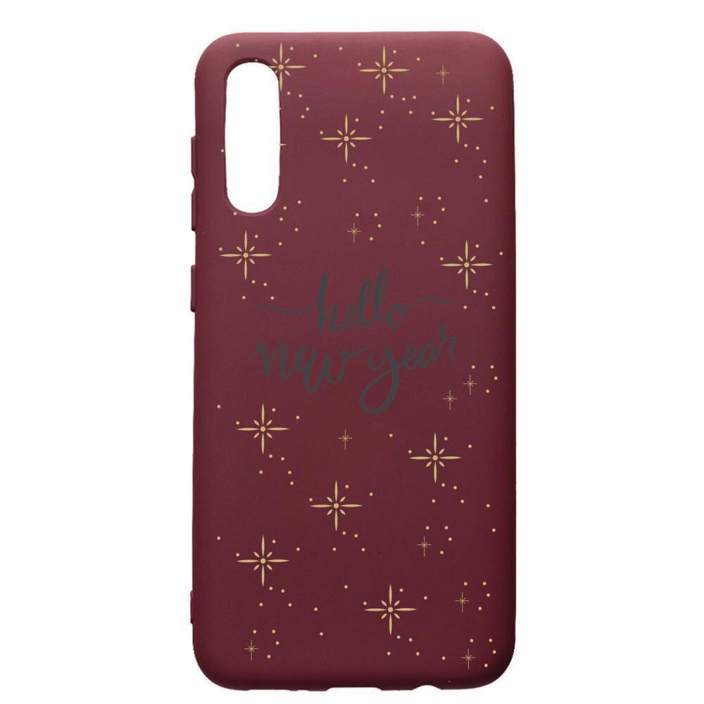 Husa Premium TPU compatibila cu Huawei Y6 2019, Hello New Year, cu interiorul din material textil, protectie camera, Burgundy, PBR173