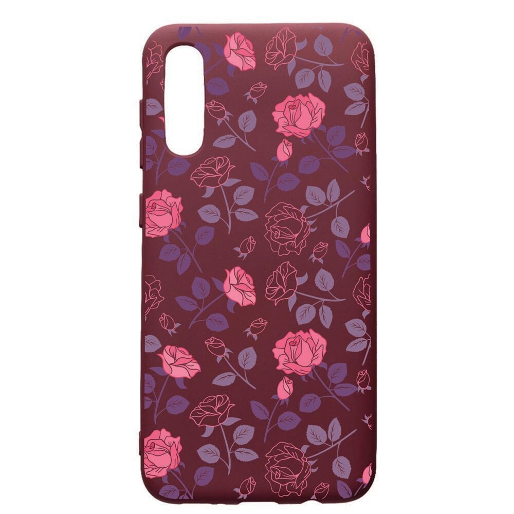 Husa Premium TPU compatibila cu Huawei Y6 2019, Roses, cu interiorul din material textil, protectie camera, Burgundy, PBR168