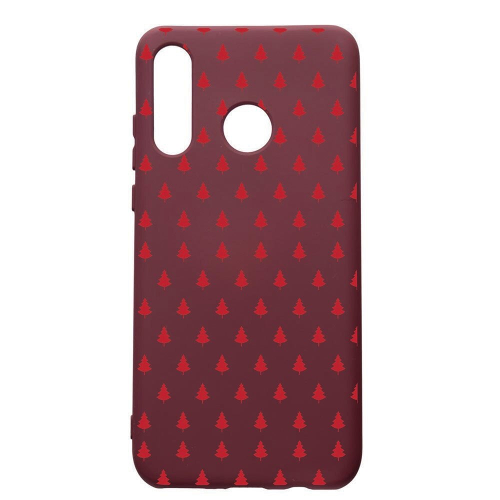 Husa Premium TPU compatibila cu Huawei P30 Lite, Christmas, cu interiorul din material textil, protectie camera, Burgundy, PBR174