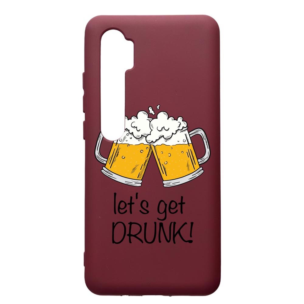 Husa Premium TPU compatibila cu Xioami Mi Note 10, Lets Get Drunk, cu interiorul din material textil, protectie camera, Burgundy, PBR170