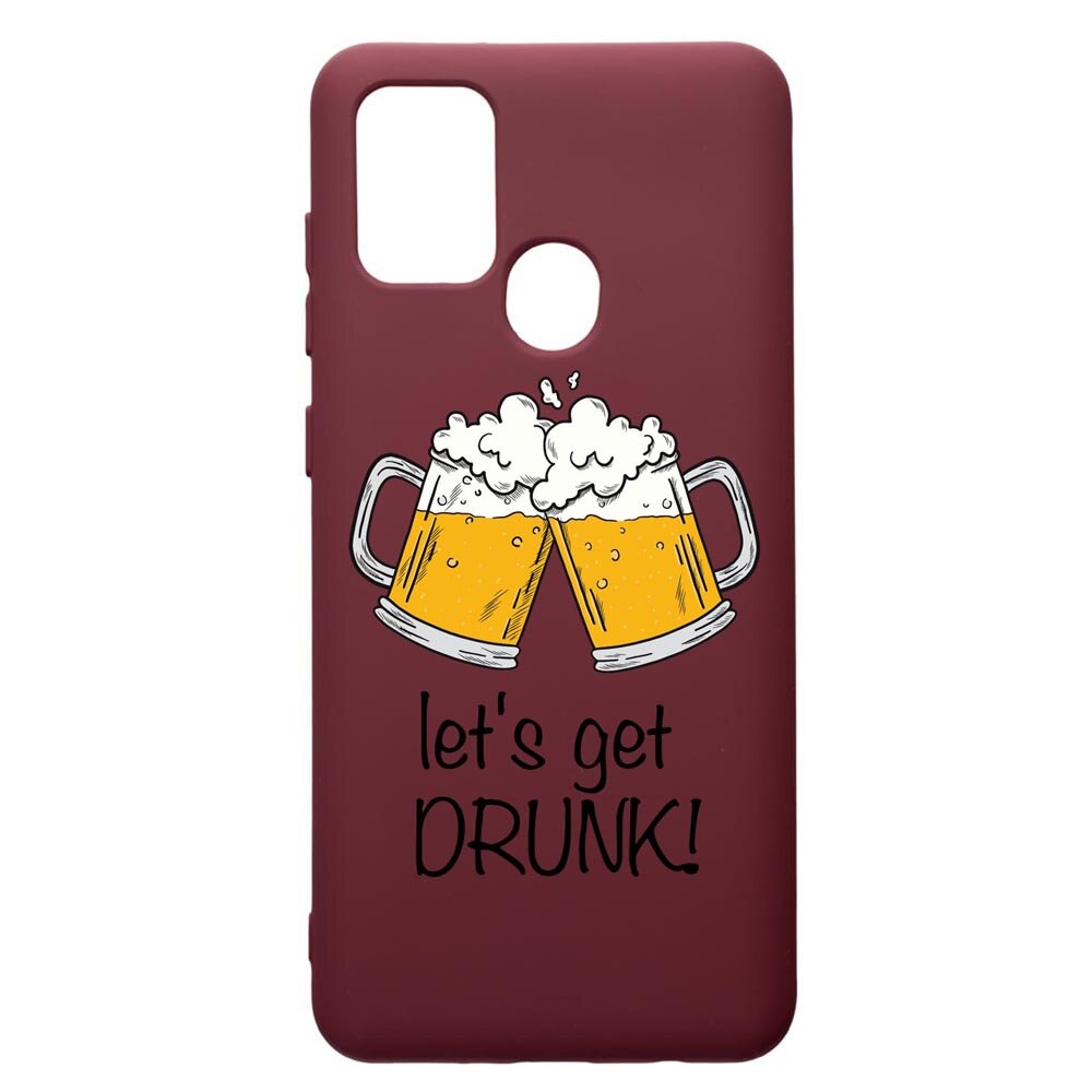 Husa Premium TPU compatibila cu Samsung Galaxy A21S, Lets Get Drunk, cu interiorul din material textil, protectie camera, Burgundy, PBR170