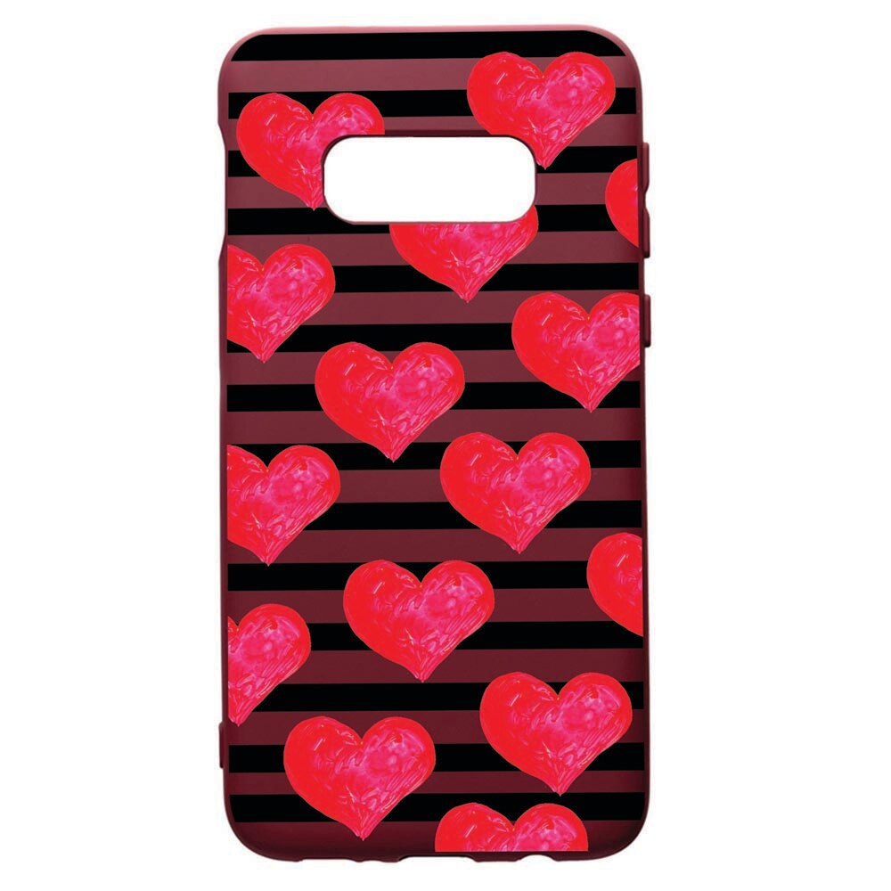 Husa Premium TPU compatibila cu Samsung Galaxy S10E, Red Hearts, cu interiorul din material textil, protectie camera, Burgundy, PBR102