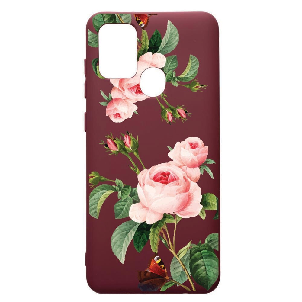 Husa Premium TPU compatibila cu Samsung Galaxy A21S, Rose, cu interiorul din material textil, protectie camera, Burgundy, PBR172