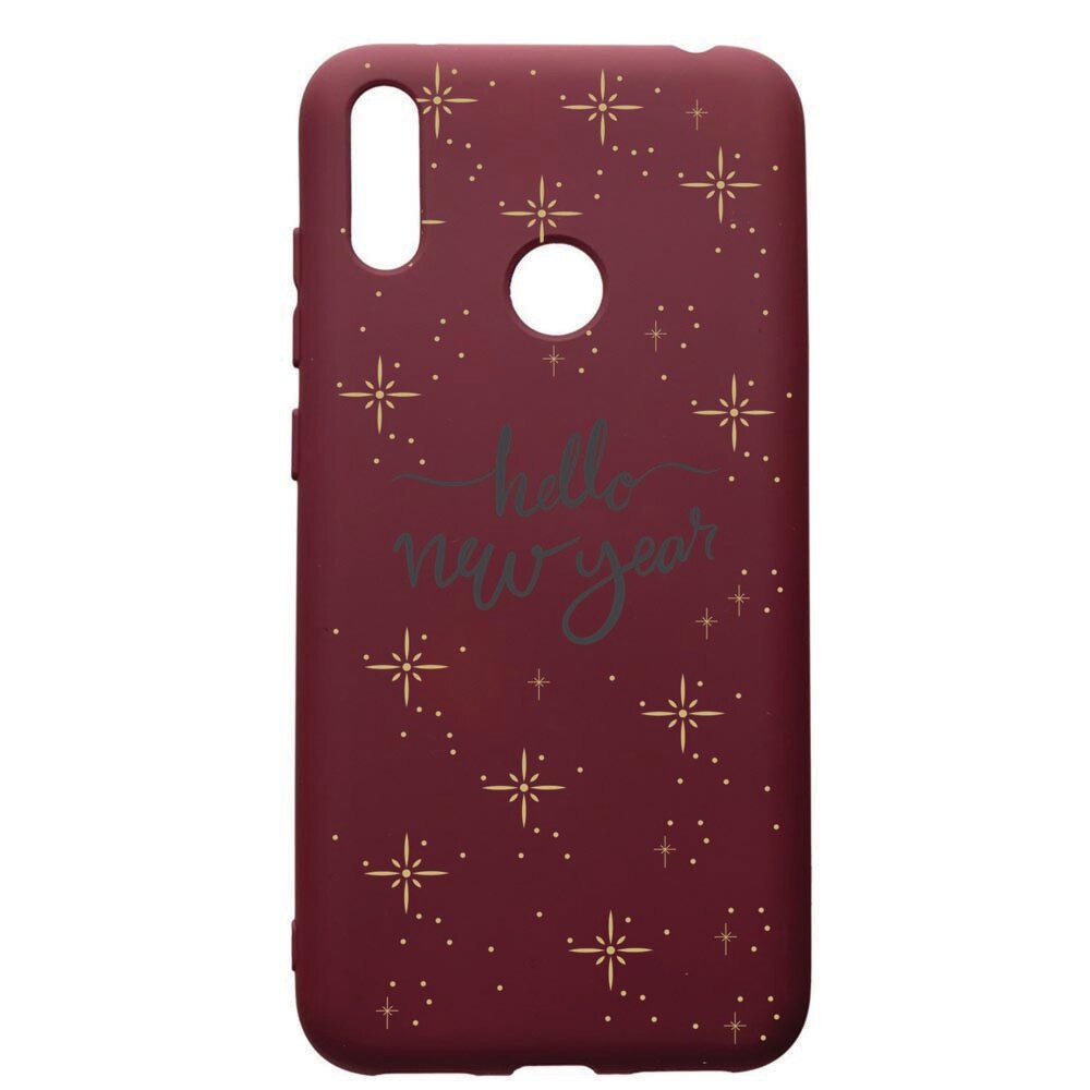 Husa Premium TPU compatibila cu Huawei Y7 2019, Hello New Year, cu interiorul din material textil, protectie camera, Burgundy, PBR173