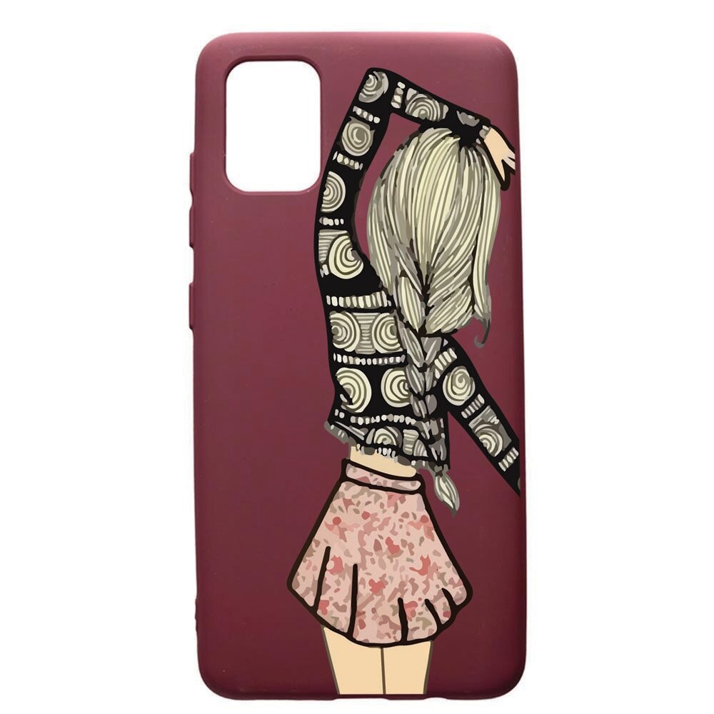 Husa Premium TPU compatibila cu Samsung Galaxy S20 Plus, Girl, cu interiorul din material textil, protectie camera, Burgundy, PBR188