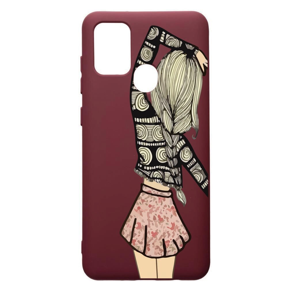 Husa Premium TPU compatibila cu Samsung Galaxy A21S, Girl, cu interiorul din material textil, protectie camera, Burgundy, PBR188