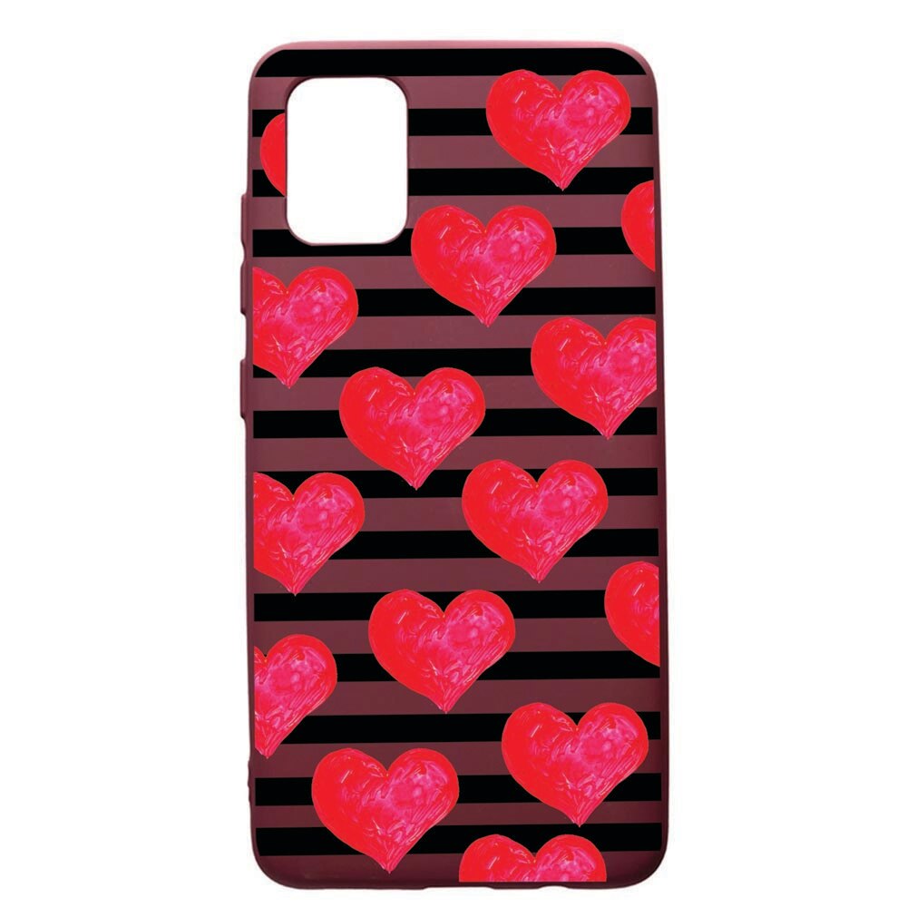 Husa Premium TPU compatibila cu Samsung Galaxy S20 Plus, Red Hearts, cu interiorul din material textil, protectie camera, Burgundy, PBR102