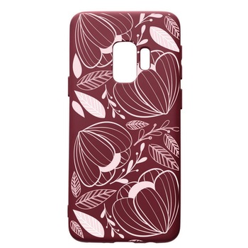 Husa Premium TPU compatibila cu Samsung Galaxy S9, Pink Flower, cu interiorul din material textil, protectie camera, Burgundy, PBR113 Husa Premium TPU compatibila cu Samsung Galaxy S9, Pink Flower, cu interiorul din material textil, protectie camera, Burgundy, PBR113