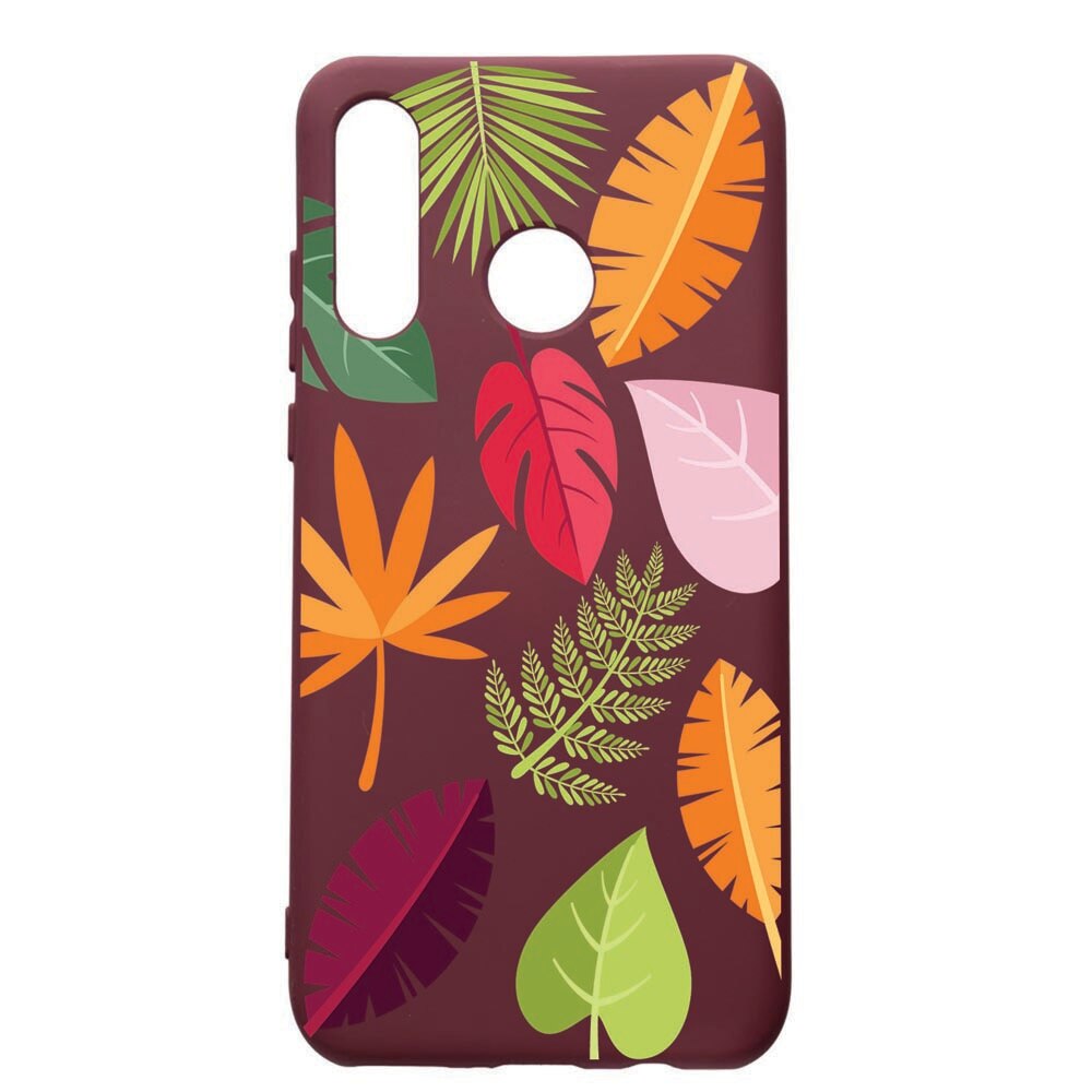 Husa Premium TPU compatibila cu Huawei P30 Lite, Feathers, cu interiorul din material textil, protectie camera, Burgundy, PBR151