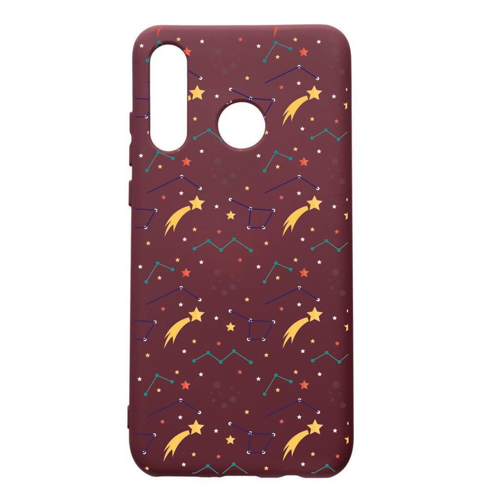 Husa Premium TPU compatibila cu Huawei P30 Lite, Zodiac, cu interiorul din material textil, protectie camera, Burgundy, PBR177
