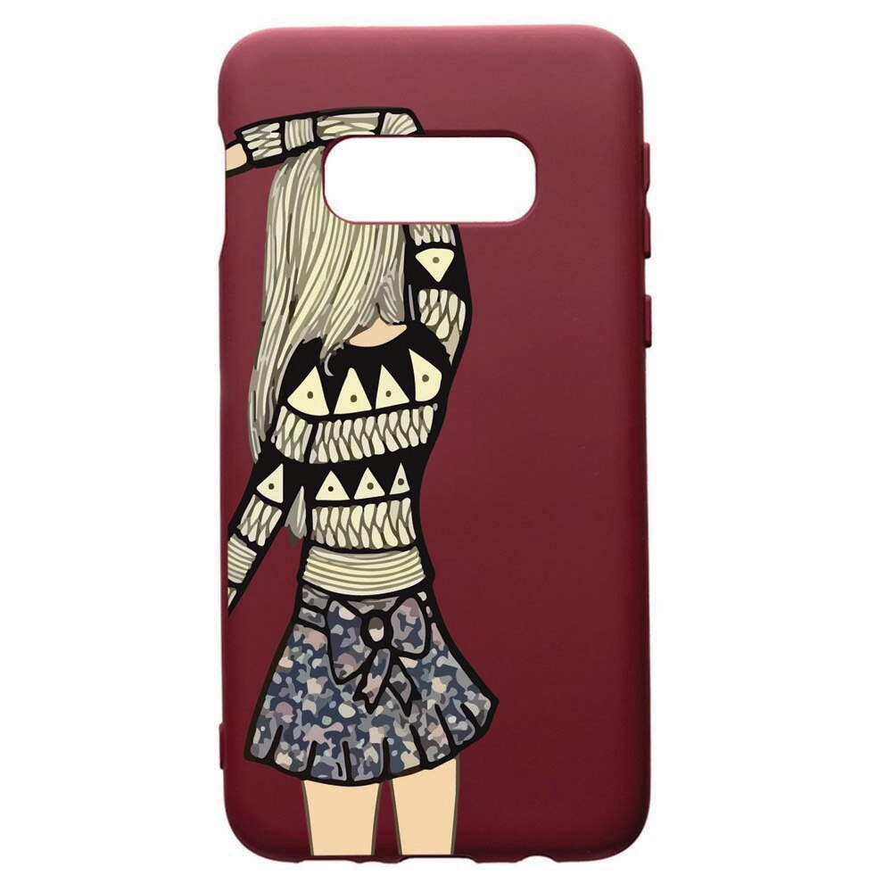 Husa Premium TPU compatibila cu Samsung Galaxy S10E, Girl, cu interiorul din material textil, protectie camera, Burgundy, PBR187