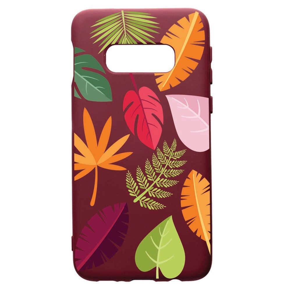 Husa Premium TPU compatibila cu Samsung Galaxy S10E, Feathers, cu interiorul din material textil, protectie camera, Burgundy, PBR151