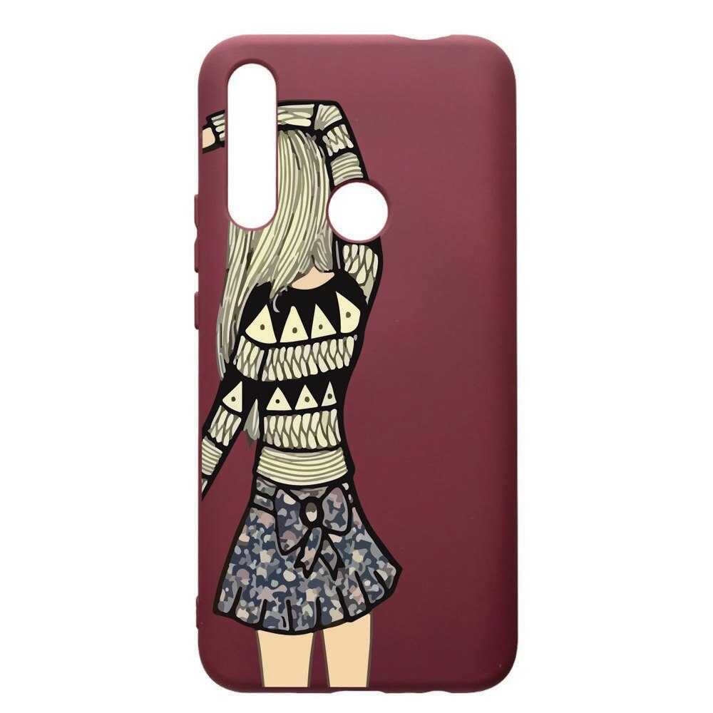 Husa Premium TPU compatibila cu Huawei P Smart Z, Girl, cu interiorul din material textil, protectie camera, Burgundy, PBR187