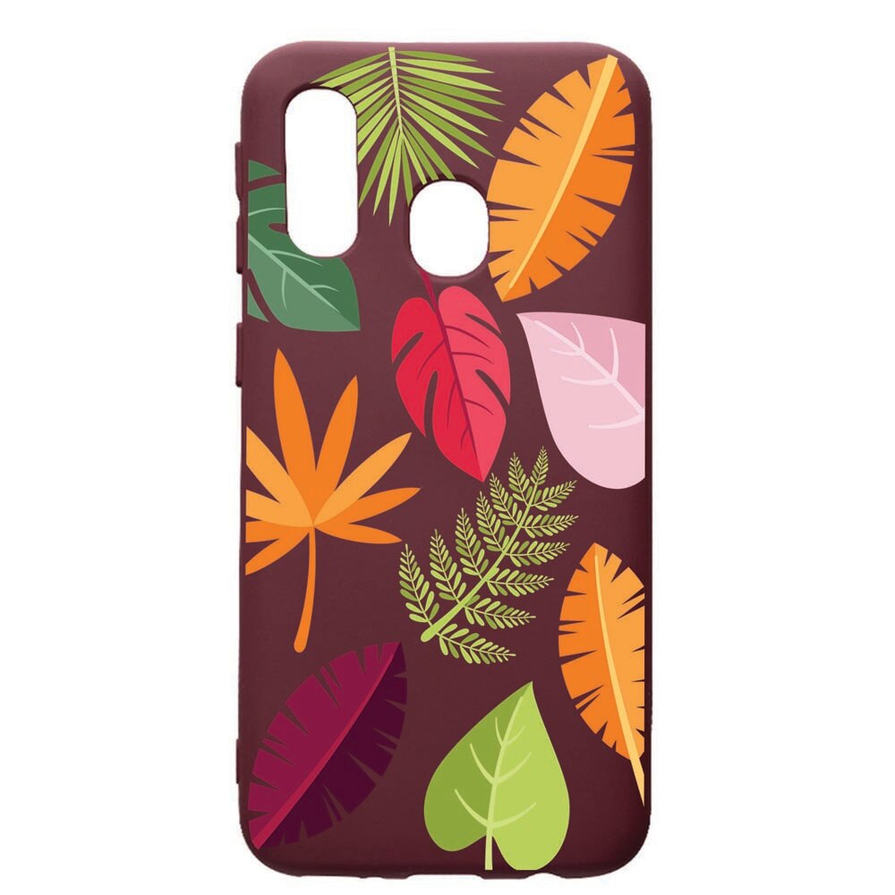 Husa Premium TPU compatibila cu Samsung Galaxy A20E, Feathers, cu interiorul din material textil, protectie camera, Burgundy, PBR151