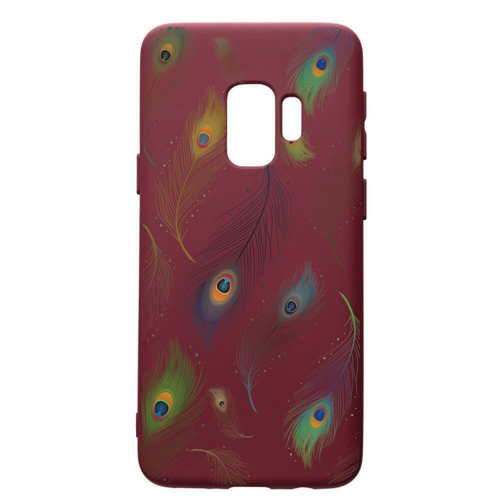 Husa Premium TPU compatibila cu Samsung Galaxy S9, Peacock, cu interiorul din material textil, protectie camera, Burgundy, PBR152