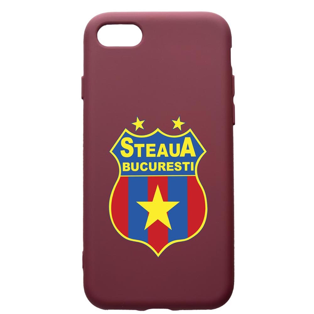 Husa Premium TPU compatibila cu Apple iPhone SE 2 / iPhone 8 / iPhone 7, Football, Steaua, cu interiorul din material textil, protectie camera, Burgundy, PBR230