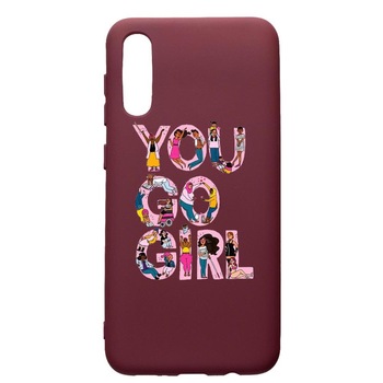 Husa Premium TPU compatibila cu Samsung Galaxy A50, Girl Power, cu interiorul din material textil, protectie camera, Burgundy, PBR250 Husa Premium TPU compatibila cu Samsung Galaxy A50, Girl Power, cu interiorul din material textil, protectie camera, Burgundy, PBR250
