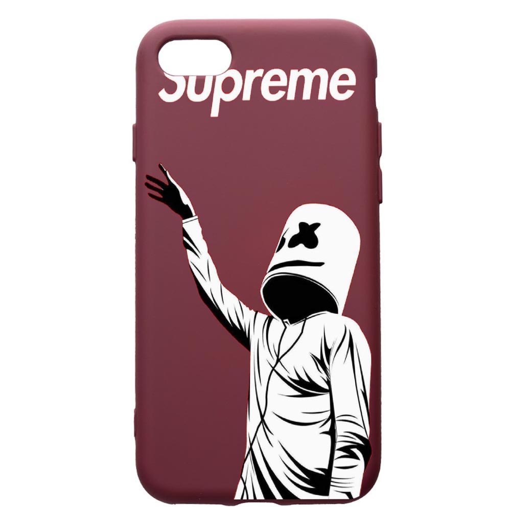 Husa Premium TPU compatibila cu Apple iPhone SE 2 / iPhone 8 / iPhone 7, Supreme, Marshmello, cu interiorul din material textil, protectie camera, Burgundy, PBR255