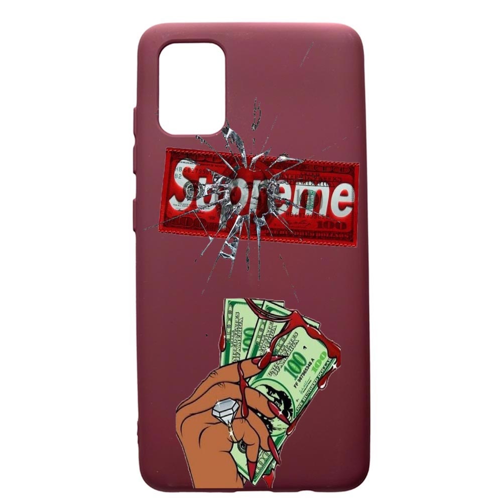 Husa Premium TPU compatibila cu Apple iPhone 12 Pro Max, Supreme, Money, cu interiorul din material textil, protectie camera, Burgundy, PBR257