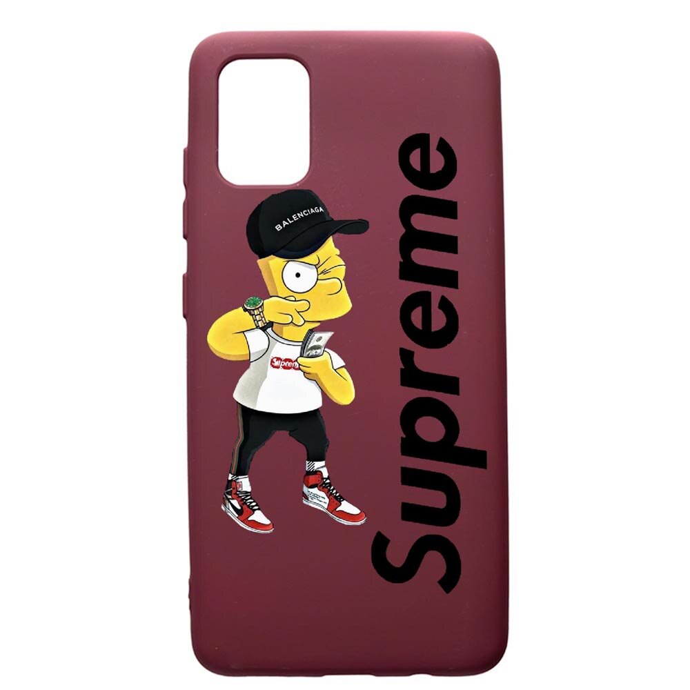 Husa Premium TPU compatibila cu Samsung Galaxy S20 Plus, Supreme, The Simpsons, cu interiorul din material textil, protectie camera, Burgundy, PBR258