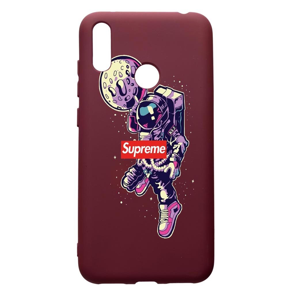 Husa Premium TPU compatibila cu Huawei Y7 2019, Supreme, Astronaut, cu interiorul din material textil, protectie camera, Burgundy, PBR254