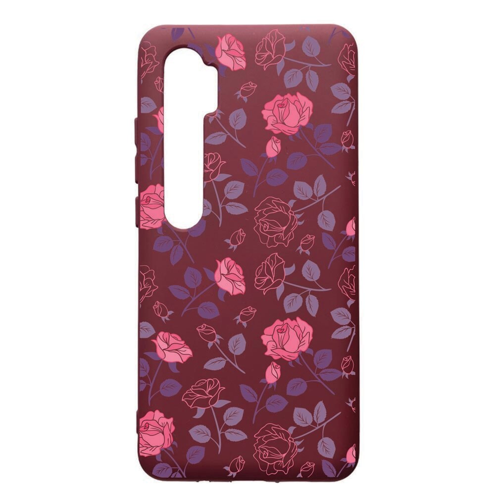 Husa Premium TPU compatibila cu Xioami Mi Note 10, Roses, cu interiorul din material textil, protectie camera, Burgundy, PBR168