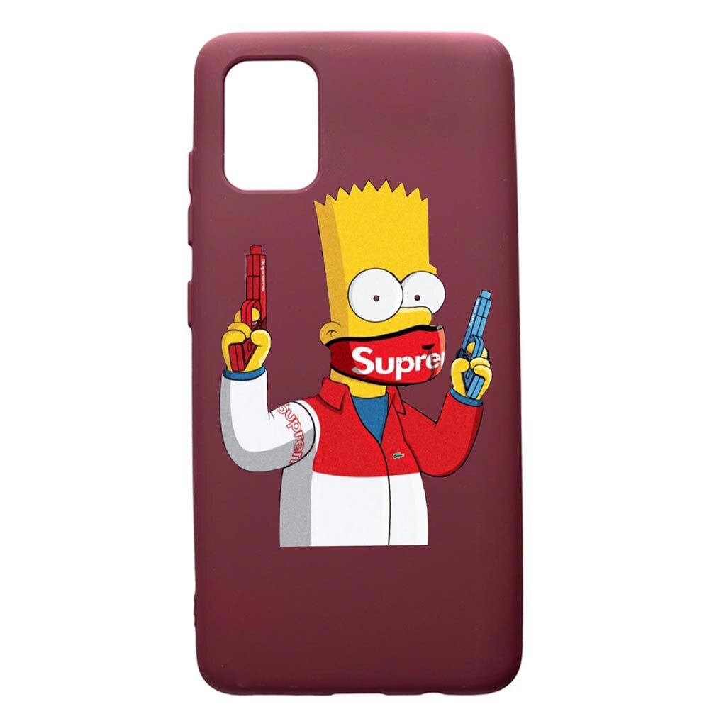 Husa Premium TPU compatibila cu Apple iPhone 12 Pro Max, Supreme, The Simpsons, cu interiorul din material textil, protectie camera, Burgundy, PBR270
