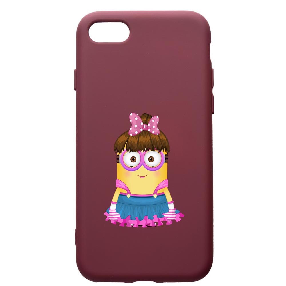 Husa Premium TPU compatibila cu Apple iPhone SE 2 / iPhone 8 / iPhone 7, Minion Girl, cu interiorul din material textil, protectie camera, Burgundy, PBR208