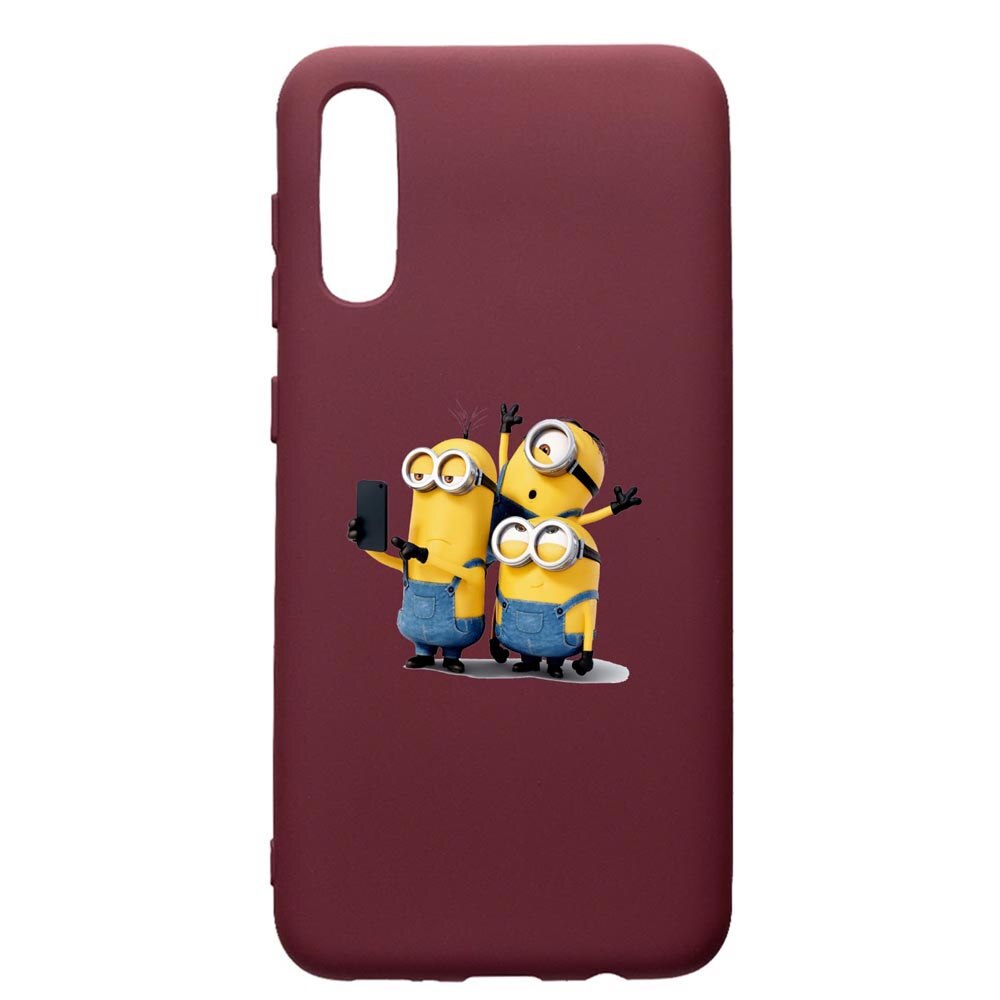 Husa Premium TPU compatibila cu Samsung Galaxy A50, Minions, cu interiorul din material textil, protectie camera, Burgundy, PBR207