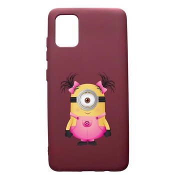 Husa Premium TPU compatibila cu Samsung Galaxy A51, Minion Girl, cu interiorul din material textil, protectie camera, Burgundy, PBR213 Husa Premium TPU compatibila cu Samsung Galaxy A51, Minion Girl, cu interiorul din material textil, protectie camera, Burgundy, PBR213